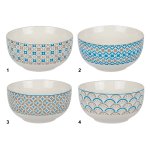 Müslischale Retro Dekor Frühstücks-Schale Schälchen Schüssel bowl Muster blau grau #2034
