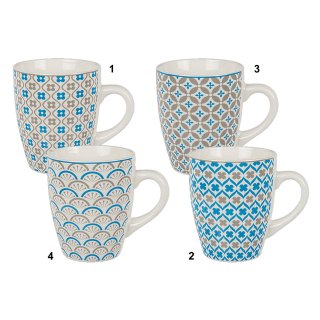 Kaffeetasse Retro Dekor Porzellan Tasse Becher mit Henkel Muster blau grau