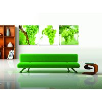 Bild 3er Set Weintrauben Wein Rebe grün Fotodruck Holzfaserplatte Wandbild 3-teilig