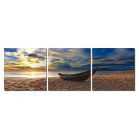 Bild 3er Set Sonnenuntergang Strand Boot Fotodruck Holzfaserplatte Wandbild 3-teilig