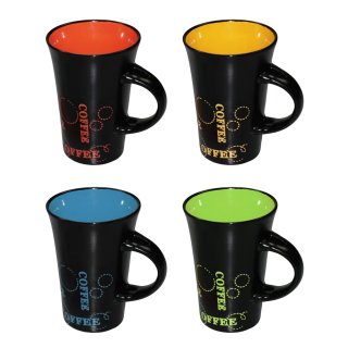 Haus und Deko Keramik Kaffeebecher & Lö ffel im 4er Set XL Kaffeetassen schwarz bunt Tasse Becher