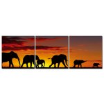 Bild 3er Set Elefanten Abendstimmung Fotodruck Holzfaserplatte Wandbild 3 mal 40x40 cm