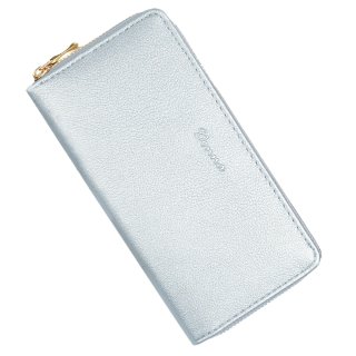 Geldbörse Damen Reißverschlussbörse Geldbeutel Portemonnaie Metallic-Farbe Silber Grau