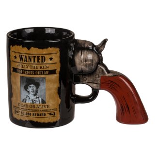 Origineller Keramik-Becher Western Kaffeetasse schwarz Tasse mit Revolver-Griff