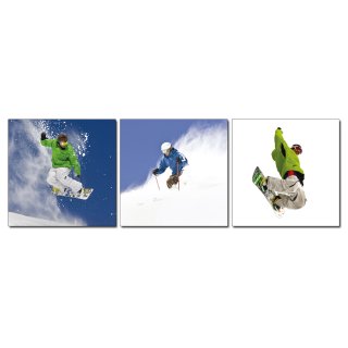 Bild 3er Set Ski Snowboard Trio Winter Sport Holzfaserplatte Wandbild 3 mal 40x40 cm #2064