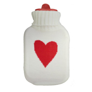 Wärmflasche 1 Liter Gummi mit Strick-Bezug Weiß rotes Kreuz abnehmbar waschbar