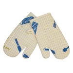 Ofenhandschuhe Beige Blau 2er-Pack Backofen Handschuhe Topflappen Backhandschuh 100% Baumwolle