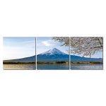 Bild 3er Set Landschaft Vulkan schneebedeckt Japan Kirschblüte Fotodruck MDF-Platten Wandbild