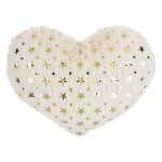 Herz-Kissen Weiß mit glänzenden Gold-Metallic-Sternen kuschliges Plüschkissen Reisekissen