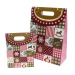 Kinder Geschenktaschen 2er Set Weihnachten Geschenk Papier Tüte mit Klettverschluss Patchwork Frohes Fest