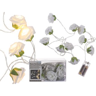 Rosen Lichterkette Blumen-Girlande 10 LEDs batteriebetrieben Licht warmweiß ca. 140 cm Rosenblüte Weiß