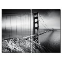 Bild 2er Set Golden Gate Bridge San Francisco Fotodruck sw Holzfaserplatte Wandbild 2 mal 40x60 cm