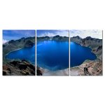 Bild 3er Set Vulkan Kratersee Berg See blau Gebirge Holzfaserplatte Wandbild mind. 150x70 cm
