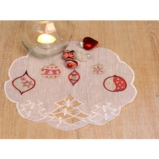 Deckchen Weihnachten Advent bestickt ca. 30 cm Ø Tisch Platzset Weiß mit Stickerei Rot-Gold