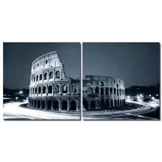 Bild 2er-Set Kolosseum Ruine Rom Holzfaserplatte SW Foto Wandbild 2 mal 50x50 cm