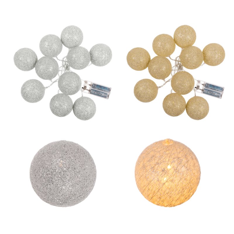 Lichterkette Baumwoll-Kugeln mit 10 LEDs Girlande ca. 150 cm Deko Wei, 9,95 €