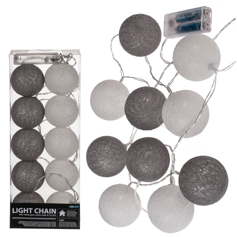Lichterkette Baumwoll-Kugeln grau weiß mit 10 LEDs Girlande ca. 150 c, 9,95 €