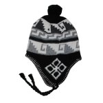 Norwegermütze schwarz grau weiß Inka Mütze Jacquard Strickmütze mit Bommel warm gefüttert mit Fleece