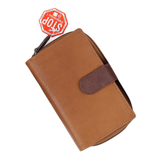 Damen Geldbörse Echt Leder Portemonnaie RFID Blocker Kreditkarten Schutz Langbörse 9,5x15 cm - Karamell Braun