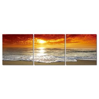 Bild 3er Set Sonnenuntergang Meer Romantik Fotodruck Holzfaserplatte Wandbild 3-teilig #2136