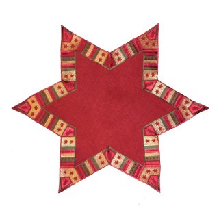 Tischdecke Rot golden grün bestickt 85 cm Ø Stern förmig Advent Weihnachtsdeckchen