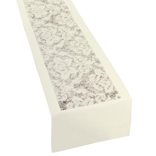 Tischläufer 40x180 cm Tischband champagner Rayon Einsatz florales Design Barock Blumen transparent