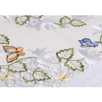 Tischdecke ca 85x85 cm Cutwork Mitteldecke in Creme mit Schmetterlingen bestickt