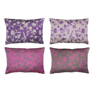 Kissenhülle 60x40 cm Blumenmuster mit Streifen Kissenbezug Kissen grau/pink lila/perlweiß
