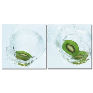 Bild Kiwi Wasser fresh fruits 2er Set Fotodruck Holzfaserplatte Wandbild einfache Montage