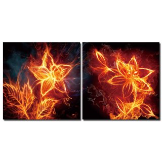 Bild 2er-Set Feuer Blumen Flammen 2er Set Fotodruck Holzfaserplatte Wandbild einfache Montage 2 mal 40x40 cm