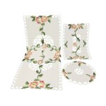 Tischdecke Mitteldecke Tischläufer u. Deckchen in Creme mit floraler Stickerei