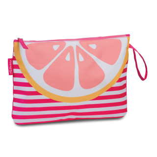 Bikini Bag Badetasche für nasse Badesachen wasserabweisende Tasche im fruchtigen Obst-Design Grapefruit pink gestreift