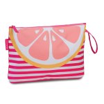 Bikini Bag Badetasche für nasse Badesachen wasserabweisende Tasche im fruchtigen Obst-Design Grapefruit pink gestreift