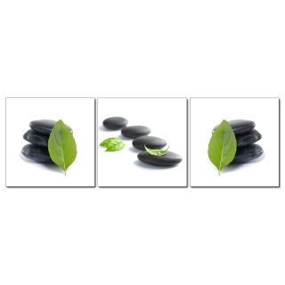 Bild 3er Set Feng Shui Wellness Bild Steine mit Blatt Holzfaserplatte Fotodruck Wandbild einfache Montage #2203