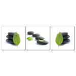 Bild 3er Set Feng Shui Wellness Bild Steine mit Blatt Holzfaserplatte Fotodruck Wandbild einfache Montage #2203