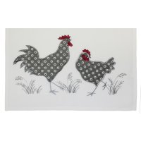 Mitteldecke o. Tischläufer cremeweiß mit Hahn & Henne Applikation und Stickerei für Ostern