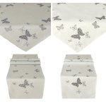 Mitteldecke o. Tischläufer cremeweiß grau mit Schmetterling Applikation und Stickerei #2216