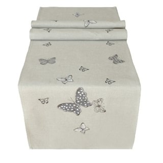 Tischläufer ca. 40x140 cm kieselgrau Tischband mit Schmetterling Applikation und Stickerei grau weiß