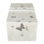 Tischläufer ca. 40x140 cm cremeweiß Tischband mit Schmetterling Applikation und Stickerei grau