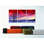 Bild 3er Set Abendstimmung Winter Landschaft Berge Fotodruck Holzfaserplatte Wandbild 3 mal 40x60 cm