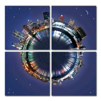 Bild 4er-Set Urban Planet City Skyline Holzfaserplatte Kunstdruck Wandbild 4 mal 40x40 cm