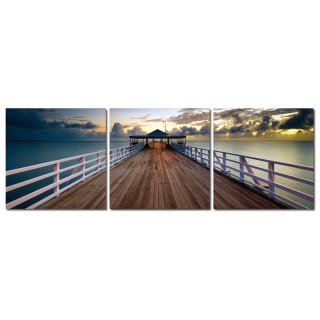 Bild 3er Set Wandbild Steg Meerblick entspannt Fotodruck Holzfaserplatte