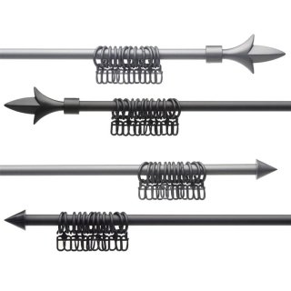 Gardinenstange 16 mm Garnitur incl. 12 Gardinenringe und Faltlegehaken in schwarz oder silber