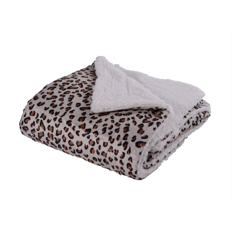 Kuscheldecke beige Leoparden Muster Lammflor Decke 150x200 cm Webpelz, 32,95 €
