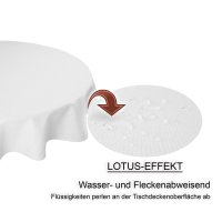 Tischdecke wei&szlig; rund 160 cm &Oslash; beschichtet Leinenoptik wasserabweisend Lotuseffekt