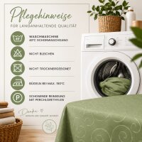 Tischdecke lindgrün rund 160 cm Ø  damast Ornamente bügelfrei fleckenabweisend