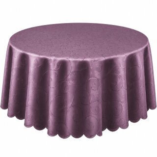 Tischdecke lila rund 160 cm Ø  damast Ornamente bügelfrei fleckenabweisend