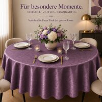 Tischdecke lila rund 160 cm Ø  damast Ornamente bügelfrei fleckenabweisend