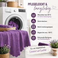 Tischdecke lila rund 160 cm Ø  damast Ornamente bügelfrei fleckenabweisend