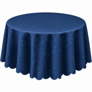 Tischdecke königsblau rund 160 cm Ø  damast Ornamente bügelfrei fleckenabweisend